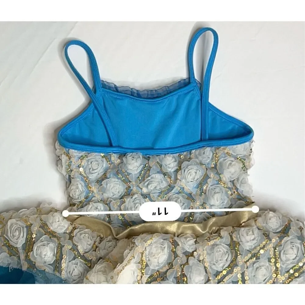 Revolution Dance Costume Flower Fairy's Lullaby Bodysuit Tutu Child's LARGE Blue